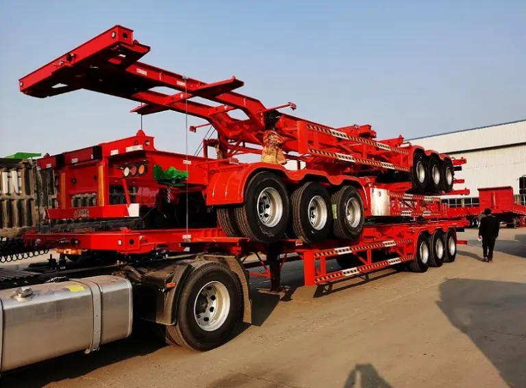 Red Skeletal Trailers Loaded at Factory for Nigeria