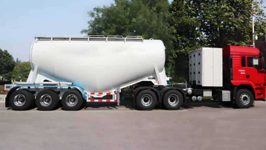 semi trailer truck combination with tractor and semi trailer at export yard